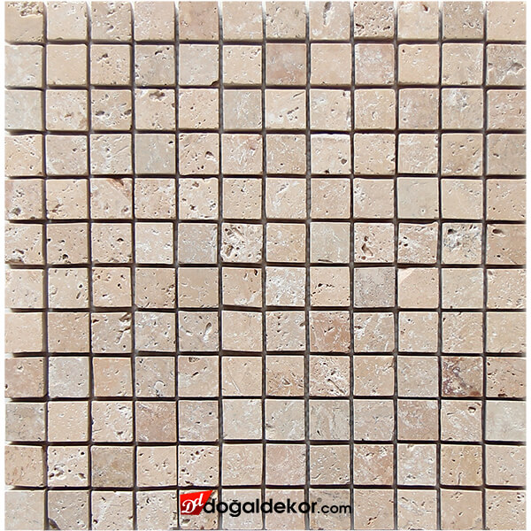 23x23mm Denizli Eskitme Traverten Fileli Mermer Mozaik- DT1560